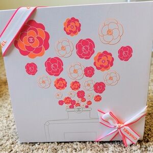 CHANEL White Box with Pink and Orange Floral Design